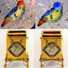 Load image into Gallery viewer, Antique Moser Gilt Enamel Ruby Glass Sugar Casket Jewelry Box, Birds