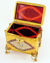 Load image into Gallery viewer, Antique Moser Gilt Enamel Ruby Glass Sugar Casket Jewelry Box, Birds
