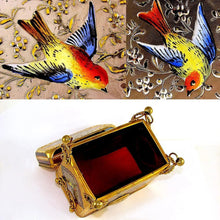 Load image into Gallery viewer, Antique Moser Gilt Enamel Ruby Glass Sugar Casket Jewelry Box, Birds