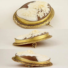 Load image into Gallery viewer, Antique Victorian Cameo Brooch Sardonyx Shell 14k Yellow Gold
