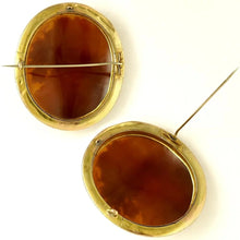 Load image into Gallery viewer, Antique Victorian Cameo Brooch Sardonyx Shell 14k Yellow Gold