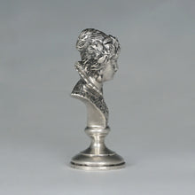Load image into Gallery viewer, Antique Austrian Solid Silver Wax Seal Desk Stamp Austro-Hungarian Renaissance Lady Bust Sculptural Figure