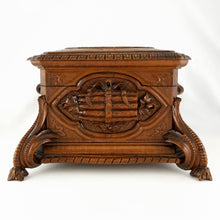 Load image into Gallery viewer, Antique Black Forest Carved Wood Cigar Caddy, Box, Porcelain Portrait Plaque