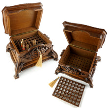 Load image into Gallery viewer, Antique Black Forest Carved Wood Cigar Caddy, Box, Porcelain Portrait Plaque