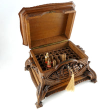 Load image into Gallery viewer, Antique Black Forest Carved Wood Cigar Caddy, Box, Porcelain Portrait Plaque