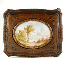 Load image into Gallery viewer, Antique Black Forest Carved Wood Cigar Caddy, Box, Porcelain Portrait Plaque