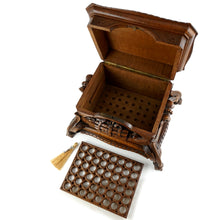 Load image into Gallery viewer, Antique Black Forest Carved Wood Cigar Caddy, Box, Porcelain Portrait Plaque