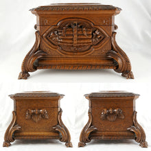 Load image into Gallery viewer, Antique Black Forest Carved Wood Cigar Caddy, Box, Porcelain Portrait Plaque