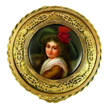 Load image into Gallery viewer, Antique Hutschenreuther Hand Painted Porcelain Portrait Plaque Gilt Bronze Jewelry Box