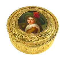 Load image into Gallery viewer, Antique Hutschenreuther Hand Painted Porcelain Portrait Plaque Gilt Bronze Jewelry Box
