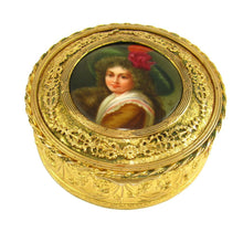 Load image into Gallery viewer, Antique Hutschenreuther Hand Painted Porcelain Portrait Plaque Gilt Bronze Jewelry Box