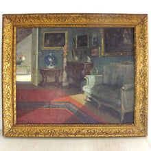 Load image into Gallery viewer, Belgian Parlor Interior Genre Painting by Virginie Cokelberghs 'Le Salon Vert' Dated 1925