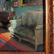 Load image into Gallery viewer, Belgian Parlor Interior Genre Painting by Virginie Cokelberghs 'Le Salon Vert' Dated 1925