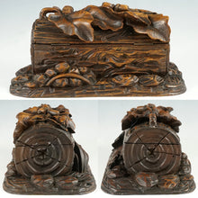 Load image into Gallery viewer, Antique Black Forest Hand Carved Wood Figural Jewelry Box, Lock & Key