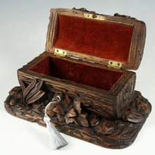 Load image into Gallery viewer, Antique Black Forest Hand Carved Wood Figural Jewelry Box, Lock & Key