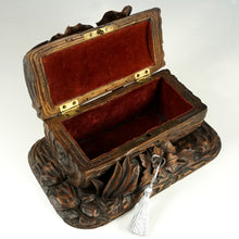 Load image into Gallery viewer, Antique Black Forest Hand Carved Wood Figural Jewelry Box, Lock & Key