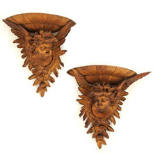 Load image into Gallery viewer, Pair Hand Carved Wood Cherub / Putti Figures Wall Shelves, Consoles