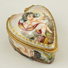 Load image into Gallery viewer, Heart Shaped Capodimonte Porcelain Style Jewelry Trinket Box, Hand Painted Cherubs
