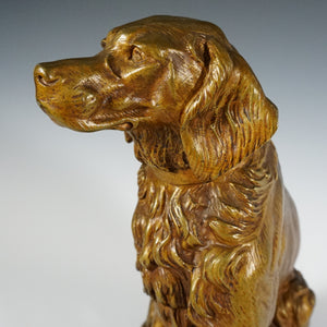 Antique French Bronze Sculpture Hunting Dog by Clovis Edmond MASSON, Seated Spaniel / Setter Statue