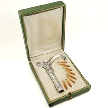 Load image into Gallery viewer, Art Nouveau French. 800 Silver Parasol Umbrella Dress Cane Handle Set, in Box