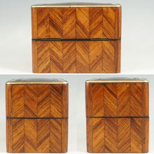 Load image into Gallery viewer, Antique French Perfume Box, Parquetry Kingwood Inlay, Baccarat Crystal Scent Bottles