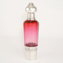 Load image into Gallery viewer, Antique French Sterling Silver Liquor Spirits Opera Flask Cranberry Pink Cut Glass Bottle
