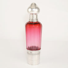 Load image into Gallery viewer, Antique French Sterling Silver Liquor Spirits Opera Flask Cranberry Pink Cut Glass Bottle
