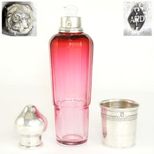 Load image into Gallery viewer, Antique French Sterling Silver Liquor Spirits Opera Flask Cranberry Pink Cut Glass Bottle