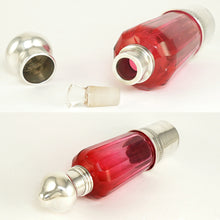 Load image into Gallery viewer, Antique French Sterling Silver Liquor Spirits Opera Flask Cranberry Pink Cut Glass Bottle
