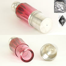 Load image into Gallery viewer, Antique French Sterling Silver Liquor Spirits Opera Flask Cranberry Pink Cut Glass Bottle