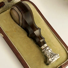 Load image into Gallery viewer, Antique French .800 Silver Wax Seal, Banded Agate Handle, Quartz Geode
