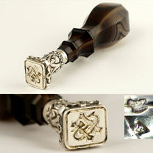 Load image into Gallery viewer, Antique French .800 Silver Wax Seal, Banded Agate Handle, Quartz Geode