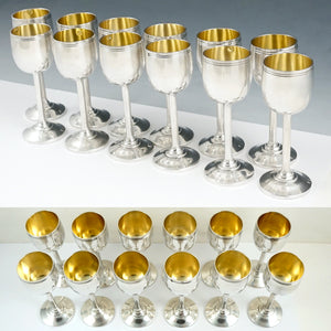 French Sterling Silver Liquor Cordial Goblets Cups Set of 12, Gold Vermeil