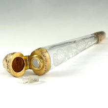 Load image into Gallery viewer, French Sterling Silver Crystal Lay Down Scent Perfume Bottle, Gilt Vermeil, Original Box
