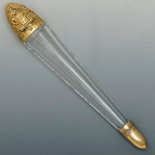 Load image into Gallery viewer, French Sterling Silver Crystal Lay Down Scent Perfume Bottle, Gilt Vermeil, Original Box