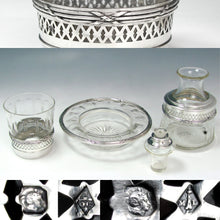 Load image into Gallery viewer, Antique French Sterling Silver Tumble Up Decanter, Cut Crystal Bedside Carafe Set

