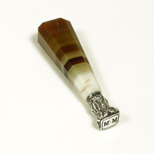 Load image into Gallery viewer, Antique French .800 Silver Wax Seal Banded Agate Stone Handle, Desk Stamp