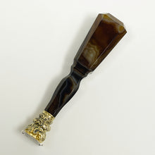 Load image into Gallery viewer, Antique French .800 Silver Wax Seal, Banded Agate Stone Handle, Desk Stamp