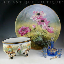 Load image into Gallery viewer, Antique French Blue Glass Liquor Set | Raised Gold Enamel & Swirl Pattern | Decanter & Cordial Aperitif Service
