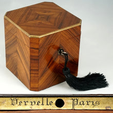 Load image into Gallery viewer, Antique French Tea Caddy Box Signed Vervelle Paris, Napoleon III Kingwood Marquetry Veneer, Lock & Key