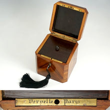 Load image into Gallery viewer, Antique French Tea Caddy Box Signed Vervelle Paris, Napoleon III Kingwood Marquetry Veneer, Lock & Key