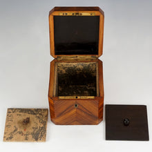 Load image into Gallery viewer, Antique French Tea Caddy Box Signed Vervelle Paris, Napoleon III Kingwood Marquetry Veneer, Lock & Key