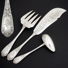 Load image into Gallery viewer, French Sterling Silver Fish Fork & Knife Serving Set, Sauce Ladle