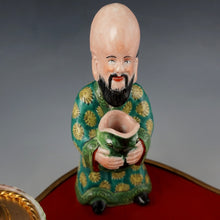 Load image into Gallery viewer, Antique French Chinoiserie Red Lacquer & Porcelain Figures Gilt Bronze Inkwell