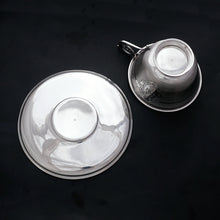Load image into Gallery viewer, Antique French Sterling Silver Cup & Saucer Set, Flower Handle, Guilloche Engraving