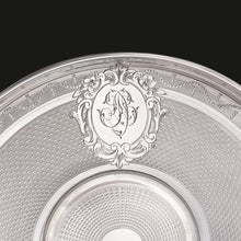 Load image into Gallery viewer, Antique French Sterling Silver Cup & Saucer Set, Flower Handle, Guilloche Engraving