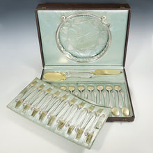 Load image into Gallery viewer, Antique French Sterling Silver 39pc Flatware Service, Forks & Spoons Set for 18, Dessert / Ice Cream, And Cut Crystal Dish