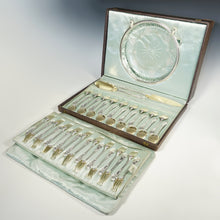 Load image into Gallery viewer, Antique French Sterling Silver 39pc Flatware Service, Forks & Spoons Set for 18, Dessert / Ice Cream, And Cut Crystal Dish