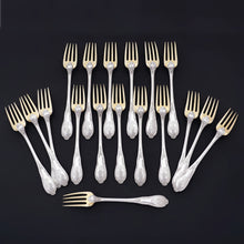 Load image into Gallery viewer, Antique French Sterling Silver 39pc Flatware Service, Forks & Spoons Set for 18, Dessert / Ice Cream, And Cut Crystal Dish