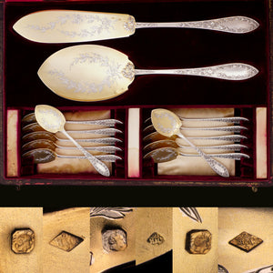Antique French Sterling Silver Gilt Vermeil Ice Cream Dessert Serving Set, Spoons